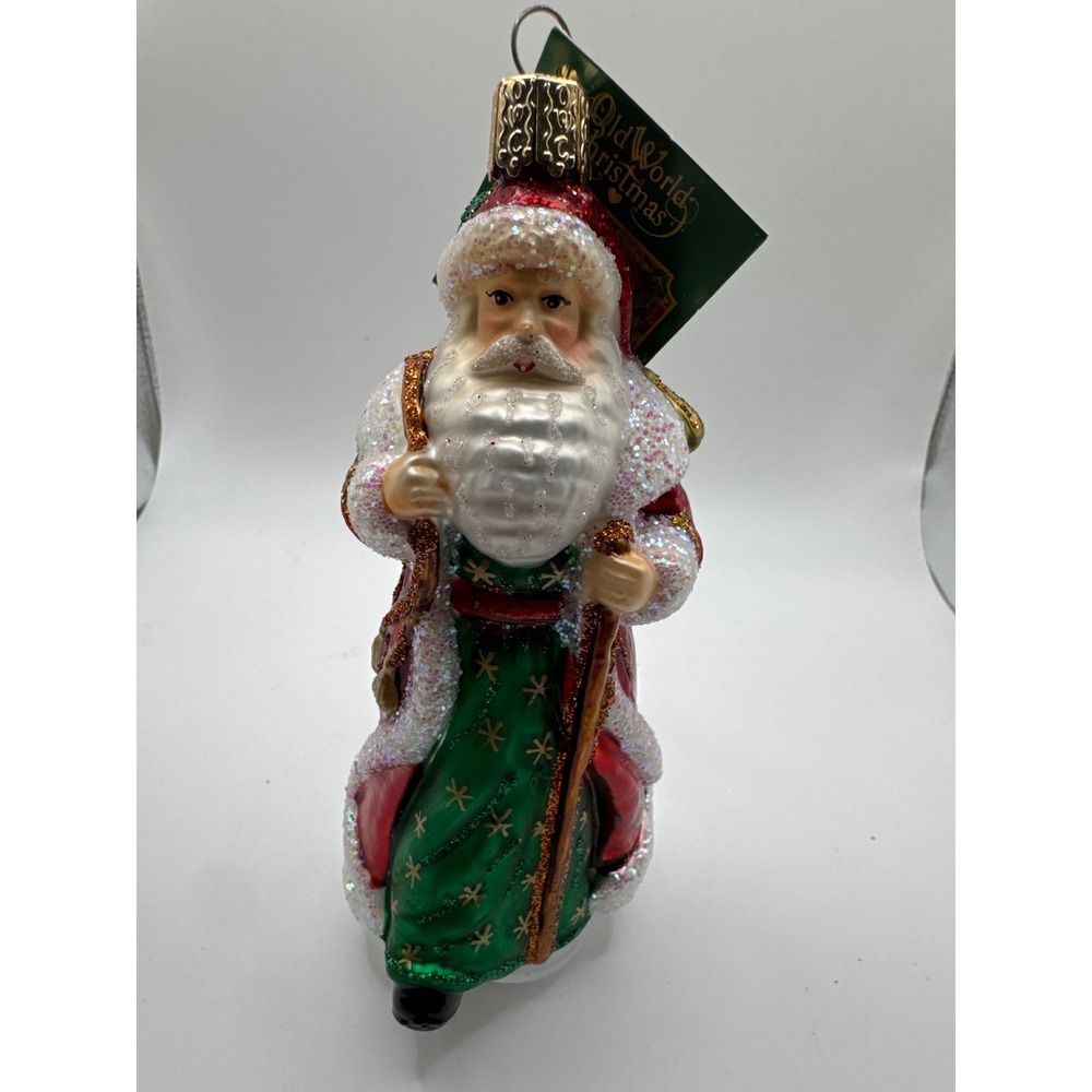 Old World Christmas Father Christmas with Bells Glass Ornament 40307 Red Green